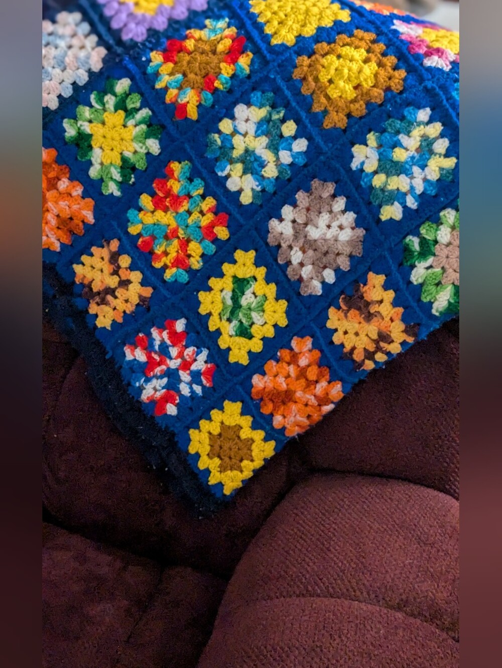 Vintage Granny Square Crochet Afghan Throw Blanket Bold Color Cottagecore - Picture 5 of 8